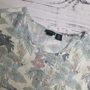 Tahari Blouse Womens Size 1X Green Floral 100% Linen Hi- Low Island Vacation Top